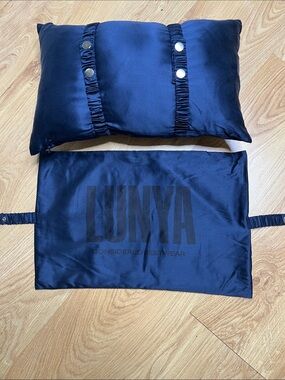 Lunya Navy Blue Mulberry Silk Travel Pillow